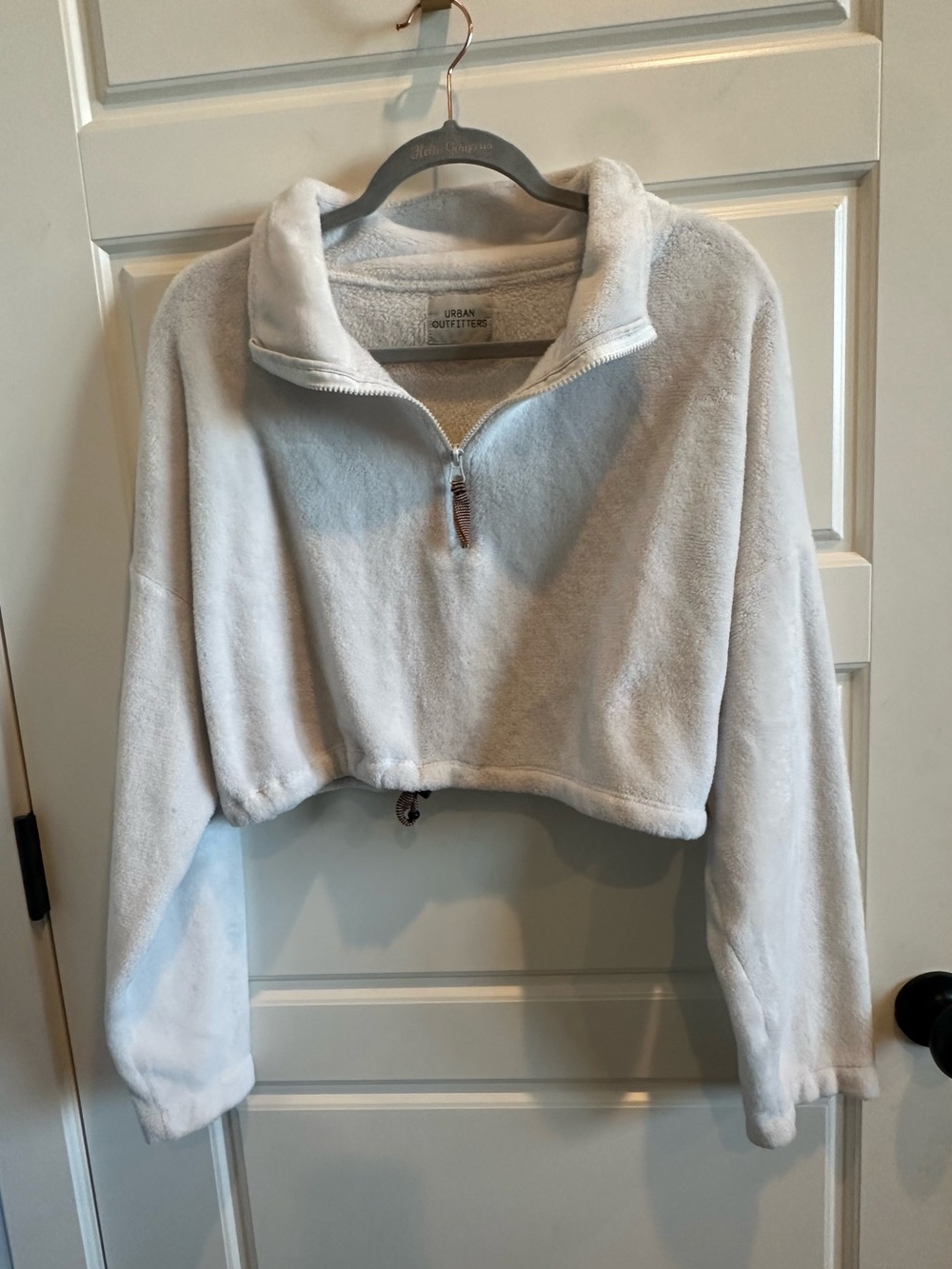 Urban Outfitters L Faux Sherpa Cropped Quarter Zip Pullover Women’s Cream Fleece